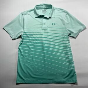 Under Armour Men's Loose Fit The Playoff Polo Blue-Green Striped Polo - M